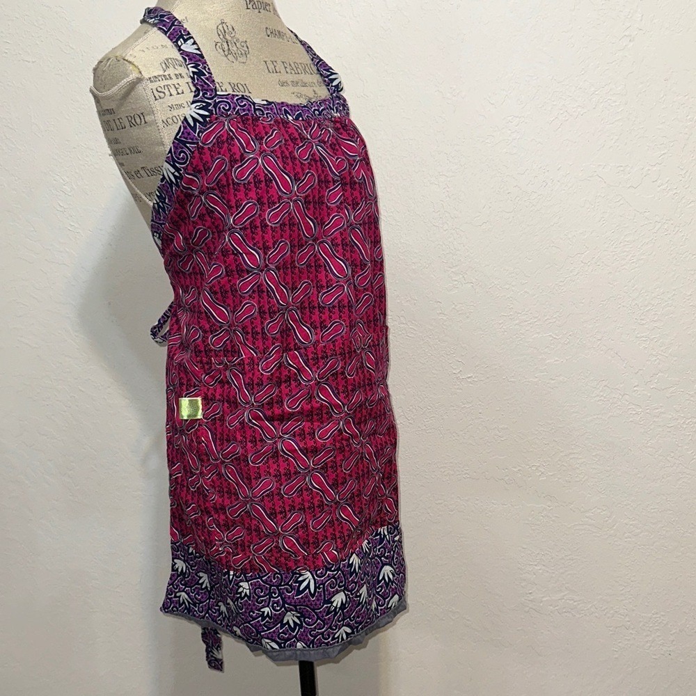 Global Mamas Pink Purple Batik Print Cotton Apron with Front Pocket Fair Trade